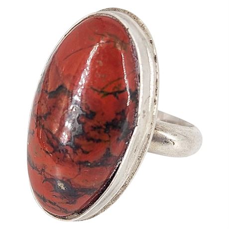 Vintage Sterling Silver Red Jasper Ring, Sz 5