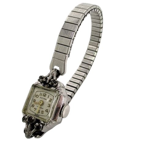 Vintage NATIONAL 17 Jewel Stainless Steel Ladies Wristwatch ~ WORKING