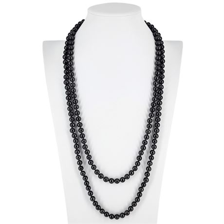 Vintage 58" Faux Black Pearl Necklace