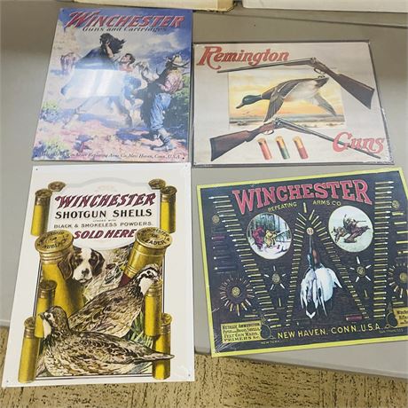 4 Guns Metal Retro Signs 12.5” x 16”