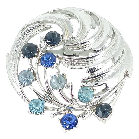Vintage Coro Blue Rhinestone Silver-Tone Brooch