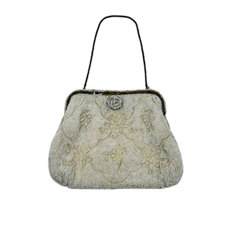 Vintage White Beaded Purse with Chain