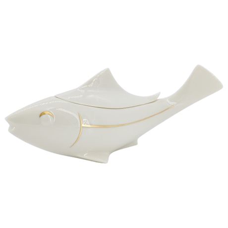 Mid-Century Lenox Ivory & Gold Porcelain Lidded Shark Box