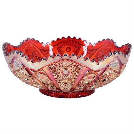Vintage IMPERIAL Daisy & Button Sunset Carnival Glass Bowl