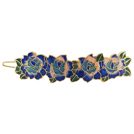 Vintage Enamel Cloisonné Flowers Hair Clip