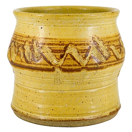 Vintage Signed Kaplan Stoneware Vessel with Incised Design