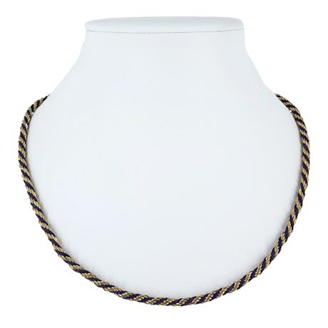 Signed Vintage TRIFARI Gold Tone & Navy Blue Rope Twist Necklace