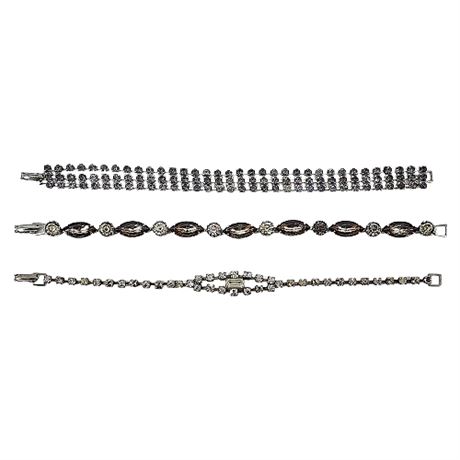 Three Vintage Prong Set Rhinestone Bracelets