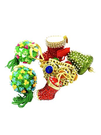 Vtg Gem and Bead Christmas Ornaments  - Lot of 6