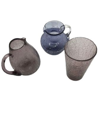 2 Hand blown PurpleCrackle glass and purple glass  lot