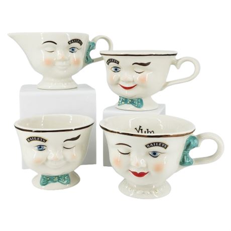 Vintage 1996 Bailey's Irish Cream Ceramic His/Hers Mugs + Cream & Sugar