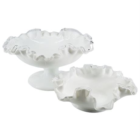 Vintage FENTON Silver Crest Milk Glass Compote & Bowl
