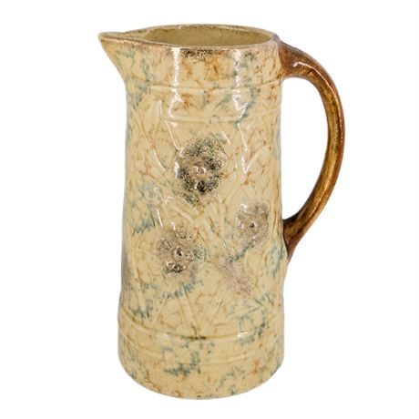 Roseville Wild Rose Jug Pitcher Cream Gold Flowers Blue Speckles Brown Handle