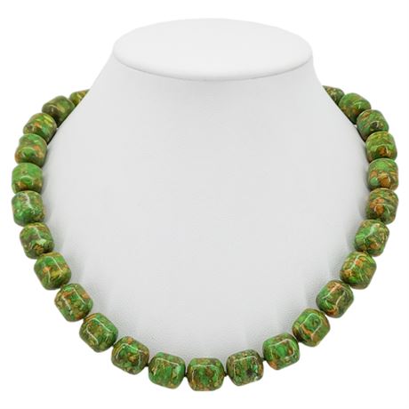 Artisan Made Hand Knotted Green Mojave Turquoise Bead Necklace