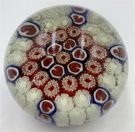Intricate Millefiori Heart & Flower Art Glass Paperweight