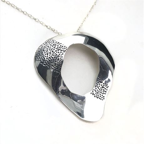 Sandy Baker SYB Sterling Silver Amorphic Modernist Abstract Pendant Necklace