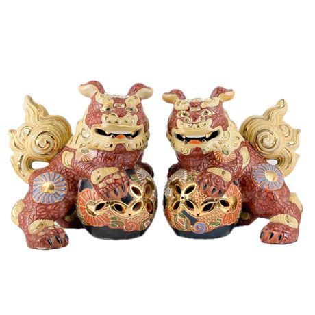 Vintage Pair of Japanese Porcelain Foo Dog Figurines