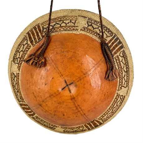 Vintage Large Wall Hanging Gathering Basket with Gourd Base from Oman