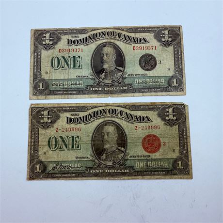 2x 1923 Canada $1 Notes
