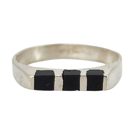Vintage TAXCO Sterling Silver Black Onyx Inlay Ring, Sz 3.75