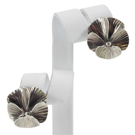 Vintage STUART NYE Sterling Pansy Screwback Earrings