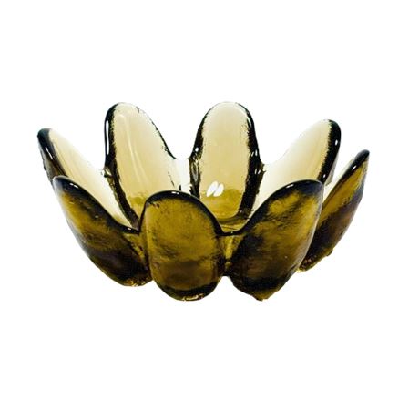 Vtg Finnish Glass by Muurla - MUURLA TÄHTI Smoky Amber Lotus Glass Candle Holder
