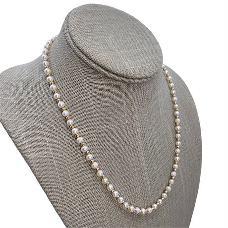 14k Yellow Gold Bead & Luminous Pearl 18” Circumference Necklace