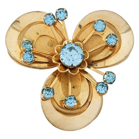 Vintage Ice Blue Rhinestone Flower Brooch