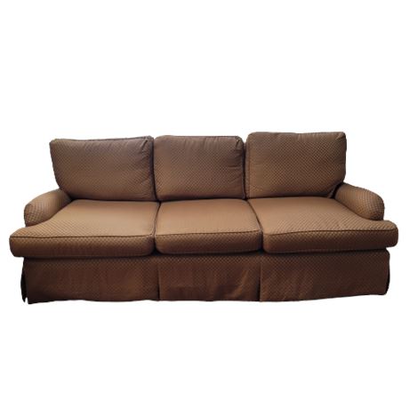 Century Furniture Diamond Pattern Light Brown 3 Seat Sofa w/ Throw Pillows
