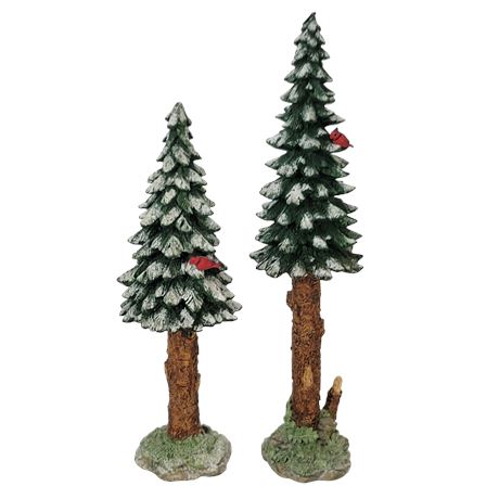 Department 56 Village Towering Pine w/ Cardinals Tree Figurines - Set of 2