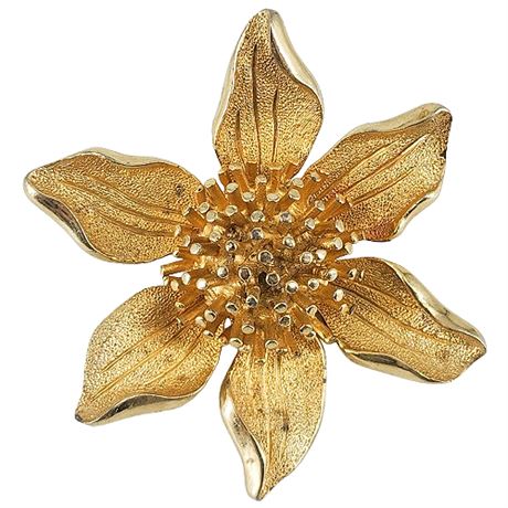 Vintage Gold Tone Stylized Flower Brooch