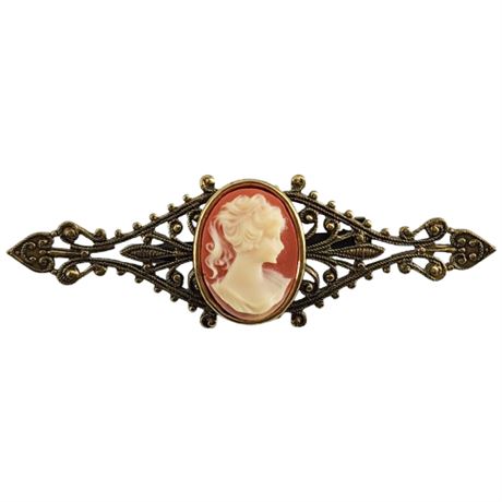 Vintage Faux Cameo Filigree Bar Brooch