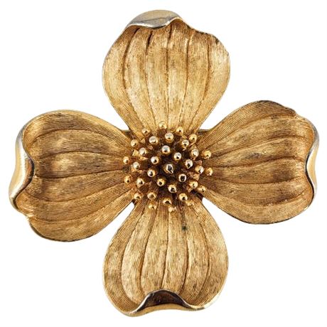 Signed Vintage Crown Trifari Dogwood Flower Brooch