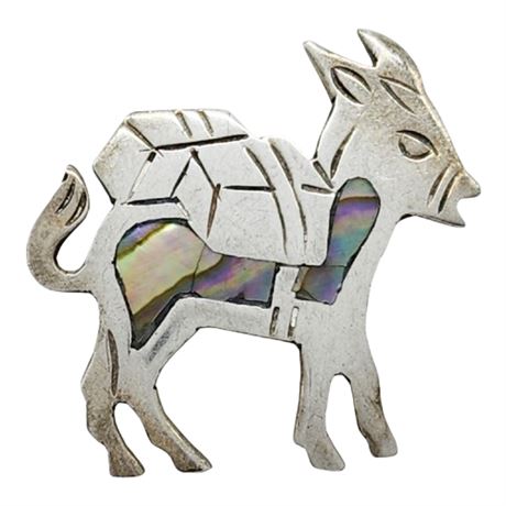 Vintage TAXCO/JRC Sterling Silver Abalone Burro Brooch