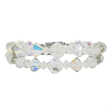 Vintage 2-Strand Aurora Borealis Crystal Beaded Bracelet
