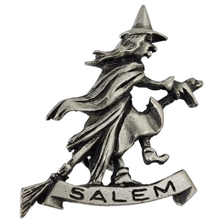 Vintage Pewter Salem Witch Souvenir Pin