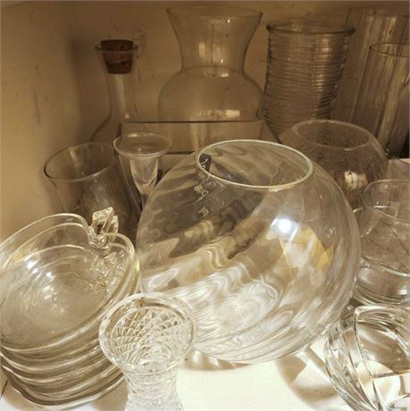 Large Glass & Pottery Shelf Buyout Lot