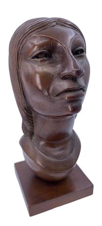 Striking 9” Vintage Carved Wood Bust, Indigenous Sculpture
