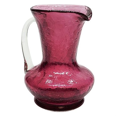 Vintage KANAWHA UV Reactive Cranberry Crackle Glass Cream Pitcher