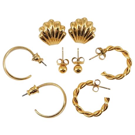 Four Pairs Vintage Gold Tone Pierced Earrings
