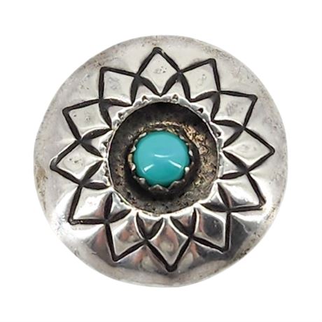 Vintage Sterling Silver Face & Turquoise Native American Style Button Cover