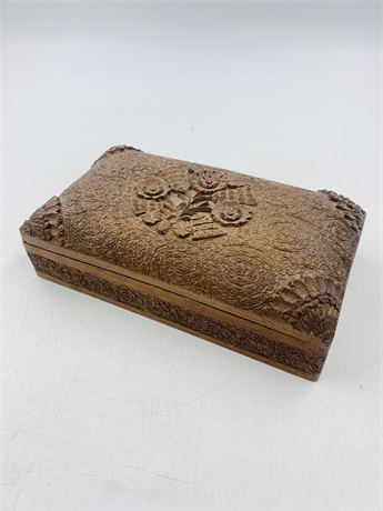 Vintage Carved Wood Playing Card Box