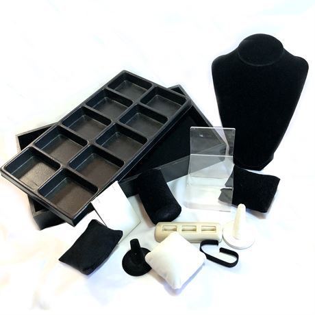 Black Jewelry Display Tray w Velvet Liner Divided Insert & Jewelry Display Forms
