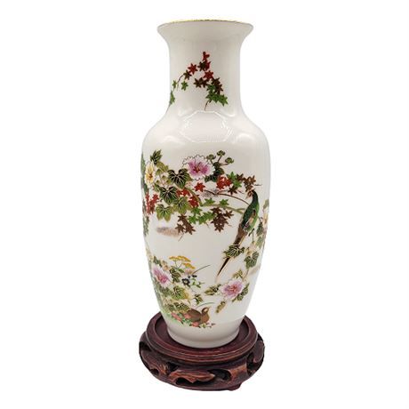 Vintage Japanese Porcelain Vase & Stand