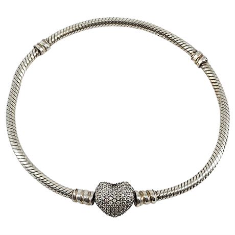 Genuine Pandora Sterling Silver Pave Heart Clasp Charm Bracelet