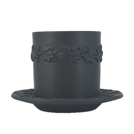1957Wedgwood Black Basalt Cup & Saucer – Classical Relief Decoration