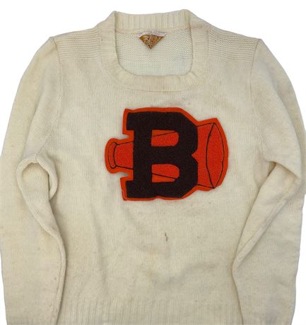 1950s Kate Collins Cream Acrylic Varsity Football Cheerleading Sweater