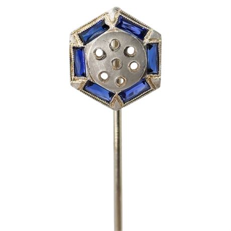 Vintage Art Deco Platinum/10K White Gold Sapphire Stick Pin, Flawed