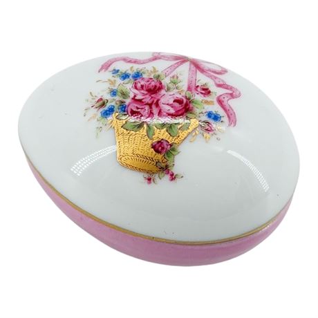 Vtg LIMOGES CASTEL Porcelain Egg Shaped Mini Trinket Box