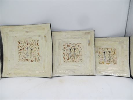 Set of 3 Mother of Pearl Oriental Square Trays